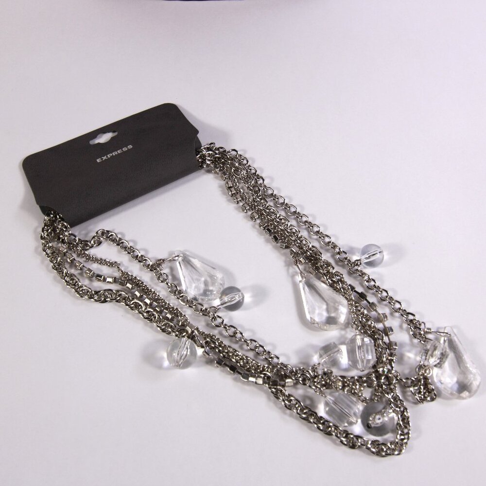 NWT Express Silver Tone & Clear Beaded Necklace